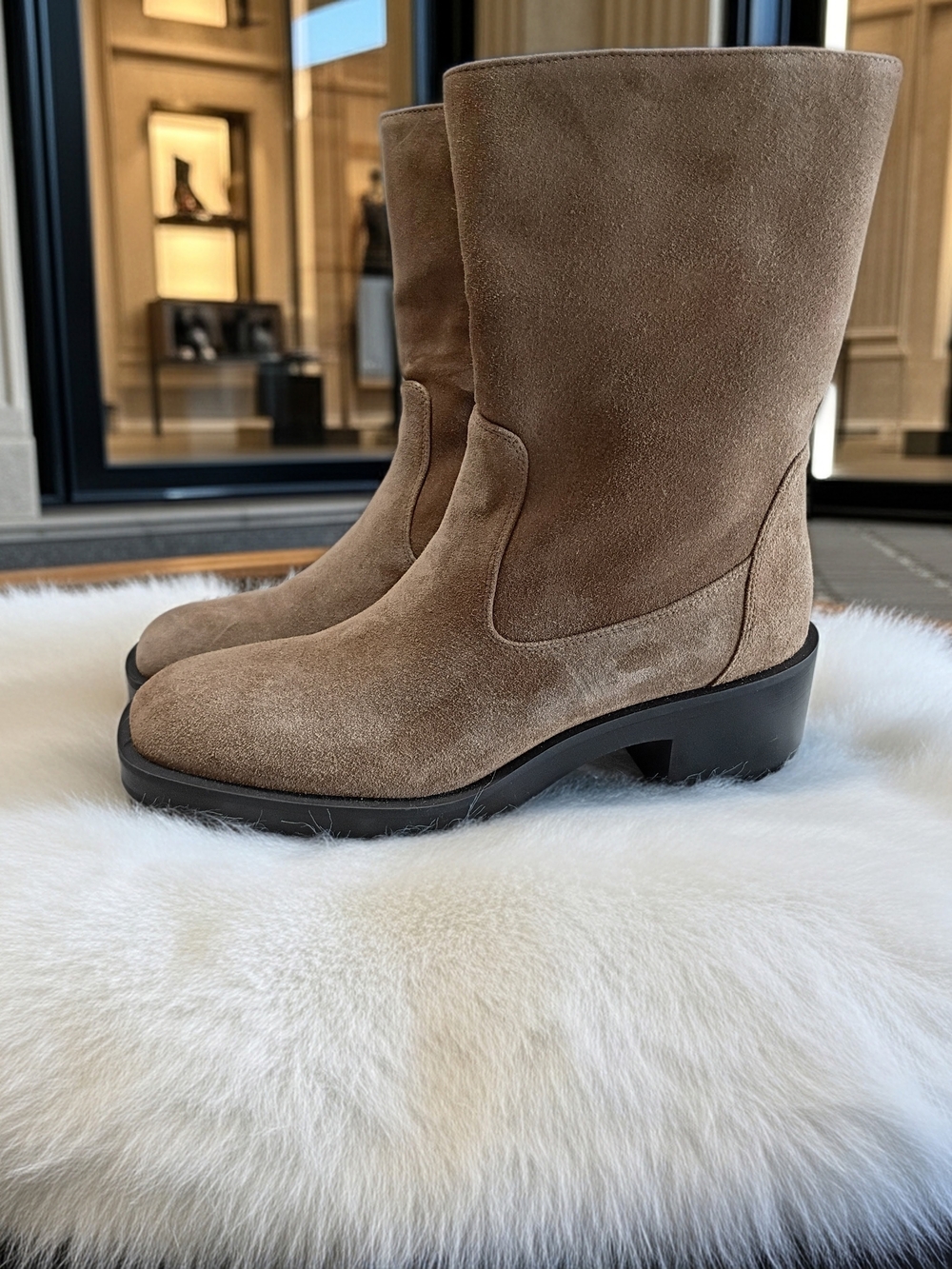 New Stuart Weitzman Kaia Tan Suede Mid-Calf Boots 8B